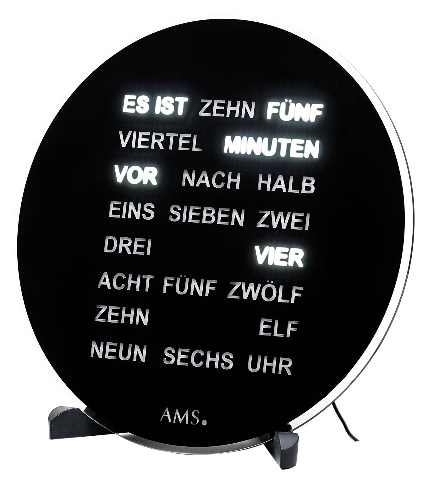 AMS Tisch- und Wanduhr T1285 • LED-Anzeige • Wortuhr