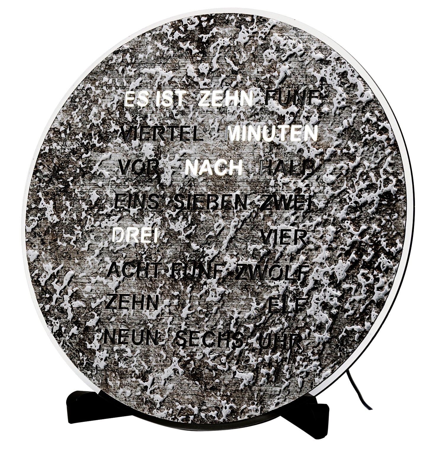 AMS Tisch- und Wanduhr T1289 • LED-Anzeige • Wortuhr in Metallic-Optik