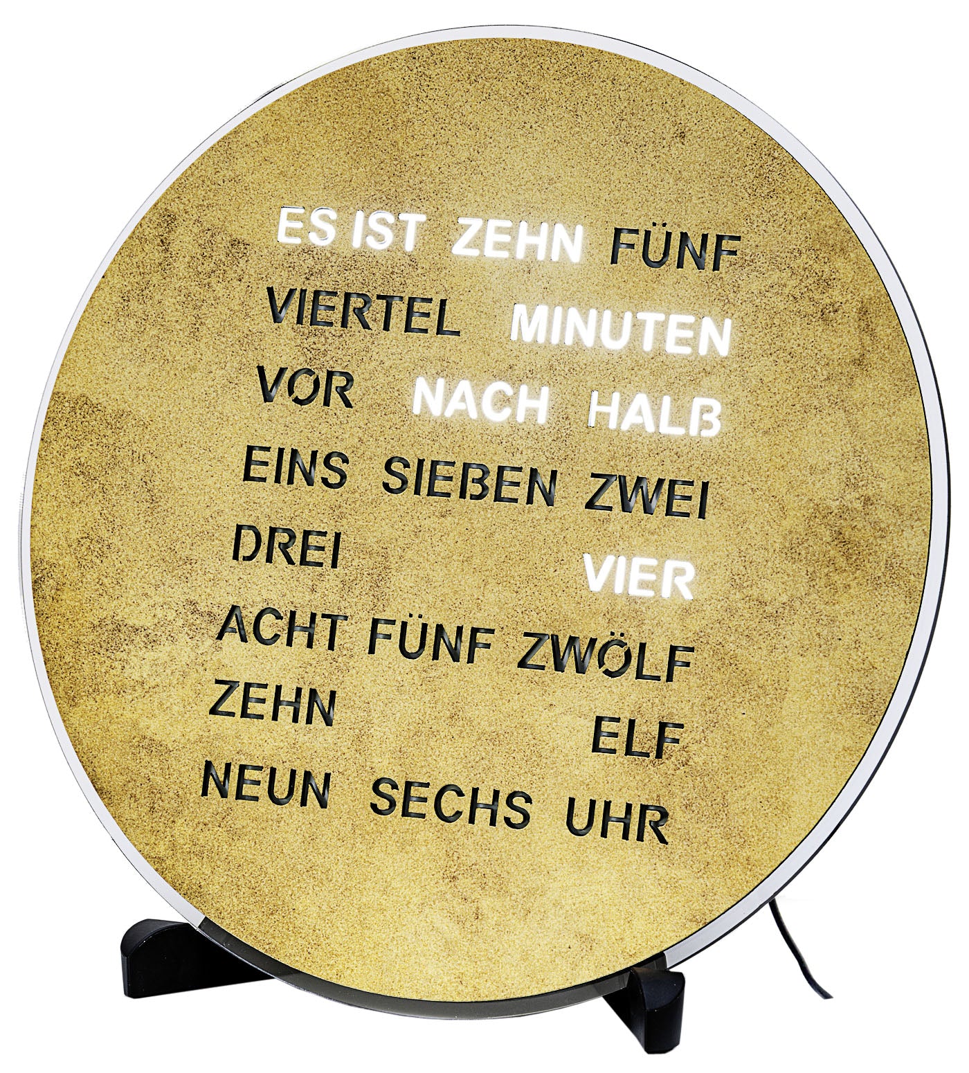 AMS Tisch- und Wanduhr T1291 • LED-Anzeige • Wortuhr in Messing antik