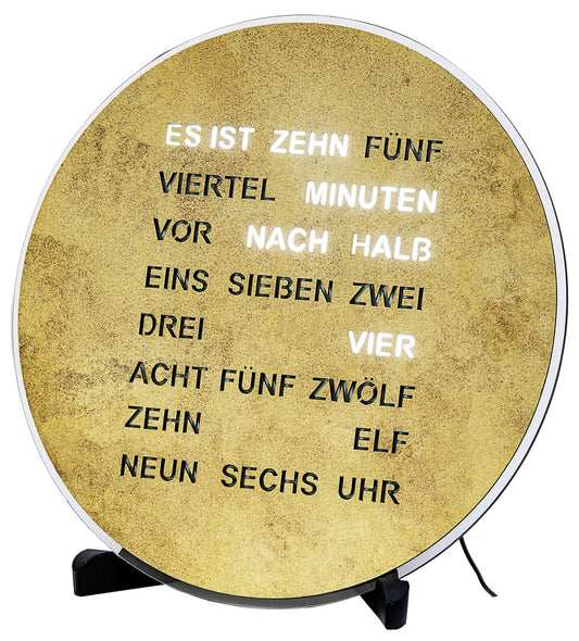 AMS Tisch- und Wanduhr T1291 • LED-Anzeige • Wortuhr in Messing antik