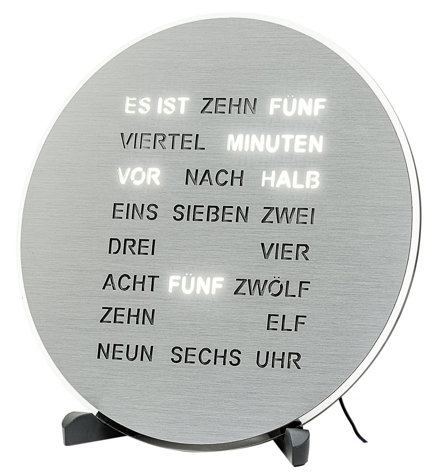 AMS Tisch- und Wanduhr T1295 • LED-Anzeige • Wortuhr in Aluminium geschliffen