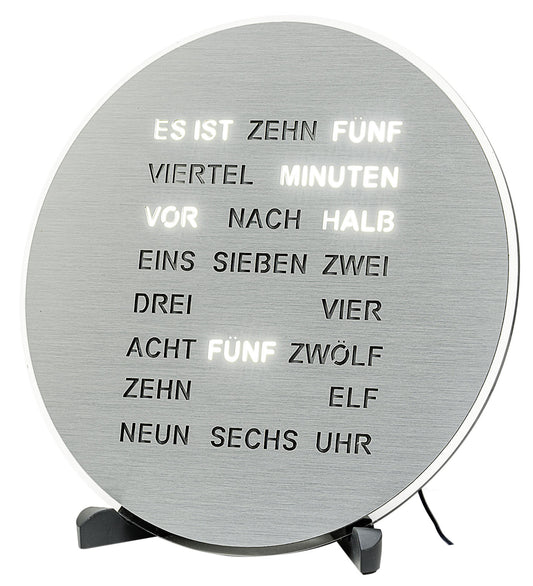 AMS Tisch- und Wanduhr T1295 • LED-Anzeige • Wortuhr in Aluminium geschliffen