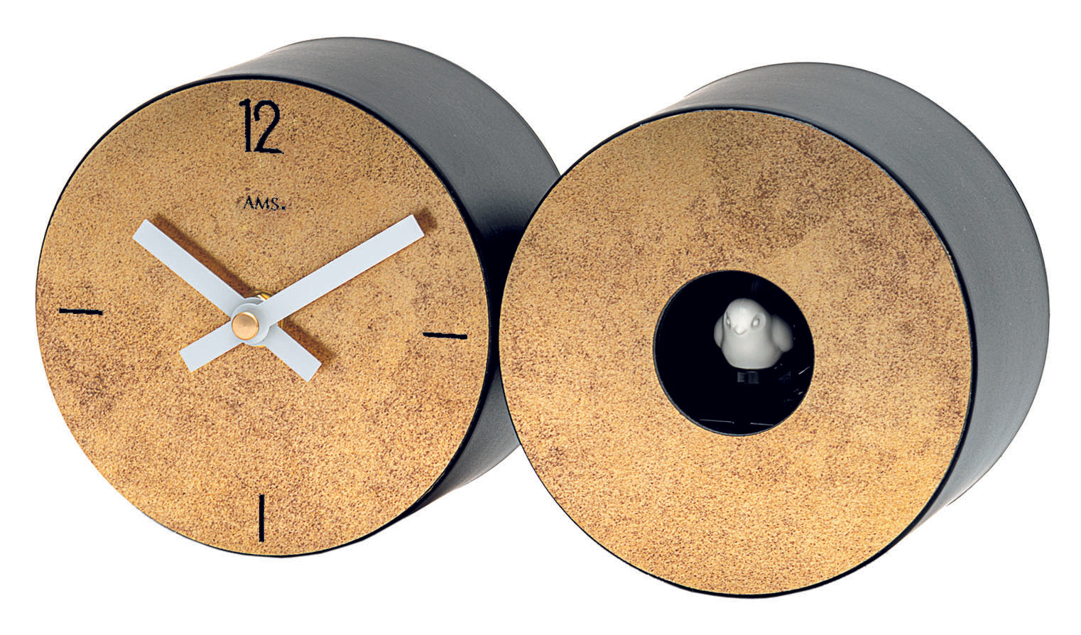 AMS Tisch- und Wanduhr T1311 • Moderne Kuckucksuhr • Messing-Antik Optik