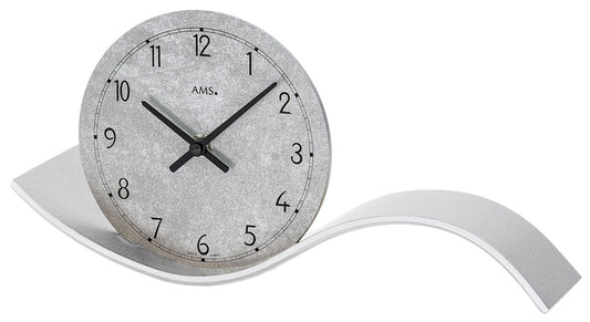 AMS Tischuhr T1318 • Quarzwerk • Silber-Optik geschwungen