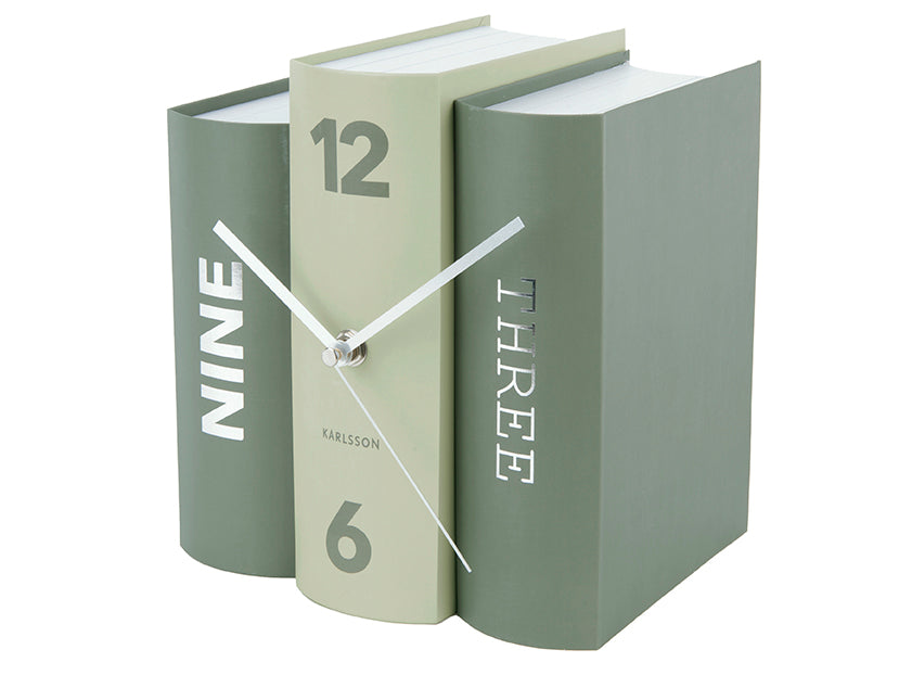 Karlsson Book KA5756GR Tischuhr Grün • Bücher-Design • Quarzwerk
