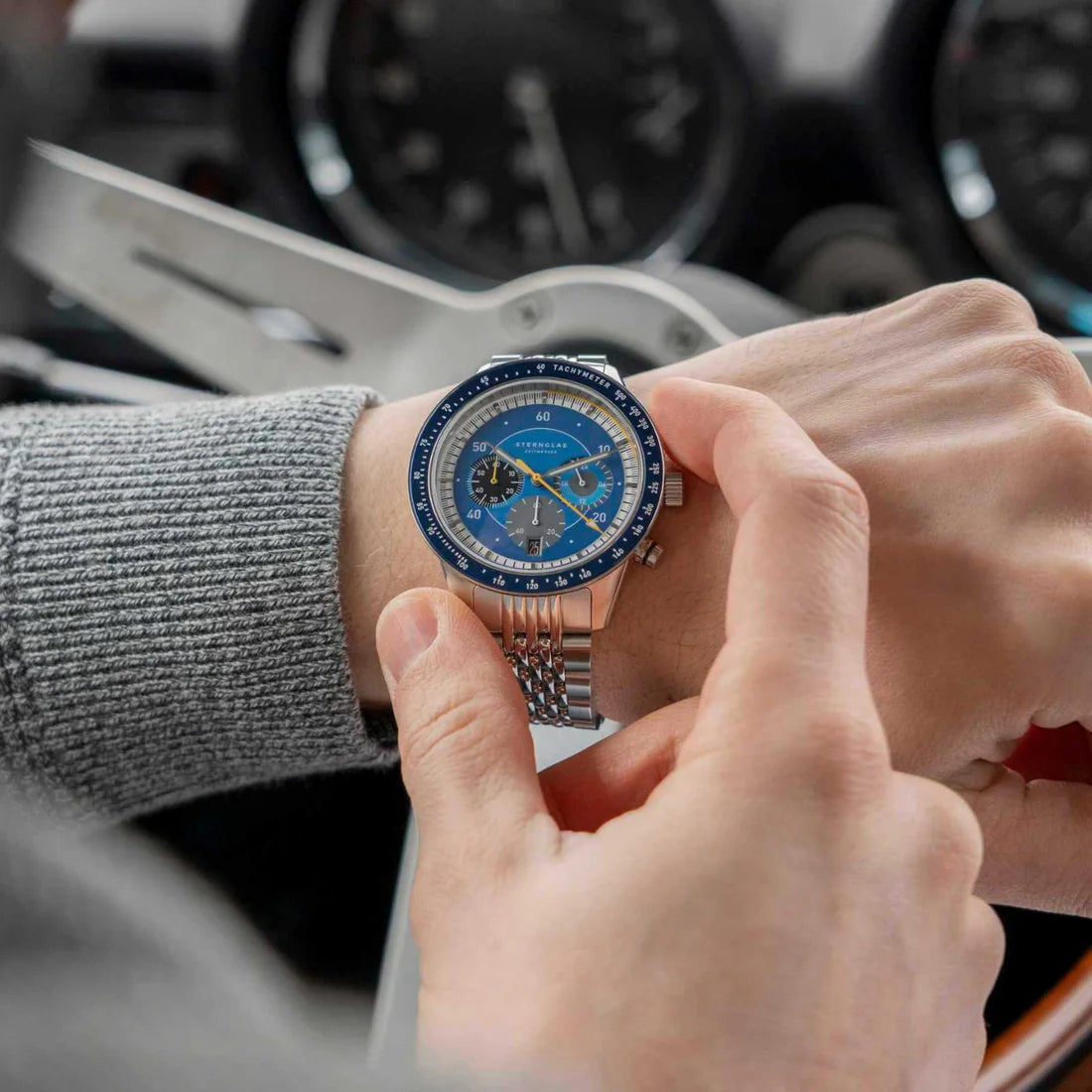 Herrenuhr, Tachymeter 2.0 Mecha-Quartz, blau - Sternglas Modell: S01-TM06-ME14