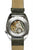 Herrenuhr mit Sicht auf das Uhrwerk und zweifarbigem Lederarmband