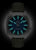 Herrenuhr mit blauem Ziffernblatt und grünen Leuchtmarkierungen, dunkles Lederarmband