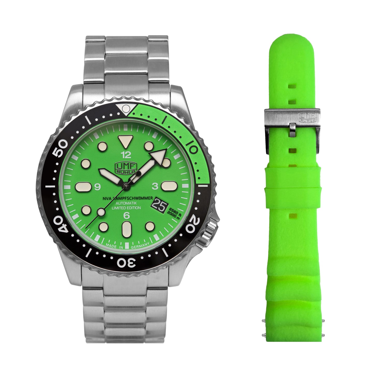 Herrenuhr, Automatik aus Edelstahl - Grünes Zifferblatt - Ruhla Modell: 1958M-4