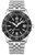 Herrenuhr mit schwarzem Zifferblatt, silbernem Edelstahlband und drehbarer Taucherlünette