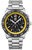 Herrenarmbanduhr mit Metallarmband, schwarzem Zifferblatt und gelber Lünette