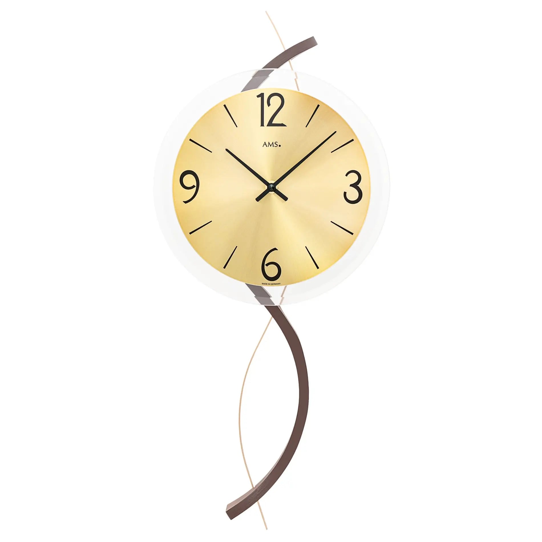 AMS W9719 Wanduhr • Holzgehäuse mit Metall-Zierelement • Mineralglas