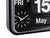 Schwarze Wanduhr mit Klappzahlen-Anzeige, Uhrzeiger und Tagesanzeige „May“