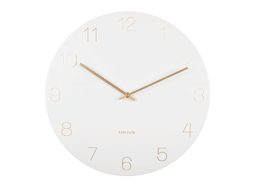 Karlsson Charm Engraved Numbers KA5762WH Wanduhr Weiß • Eingravierte Ziffern • Goldene Zeiger