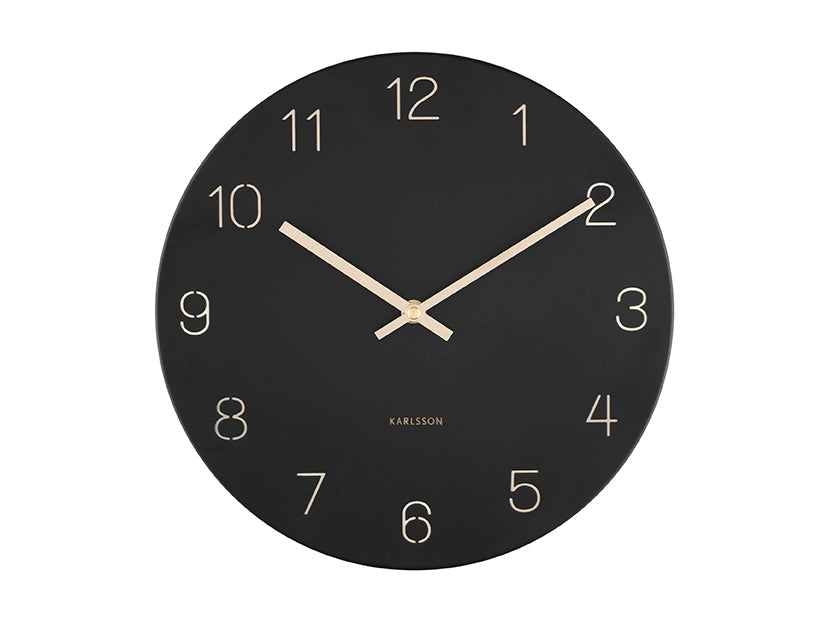 Karlsson Charm Engraved Numbers Small KA5788BK Wanduhr Schwarz • Offenes Zifferblatt • Elegante Golddetails