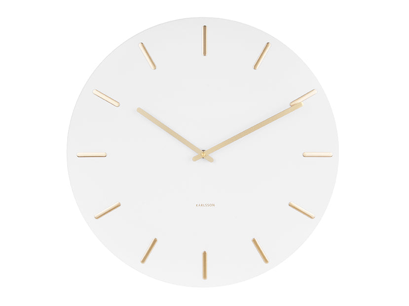 Karlsson Charm KA5716WH Wanduhr Weiß • Stilles Quarzwerk • Goldene Stabindizes
