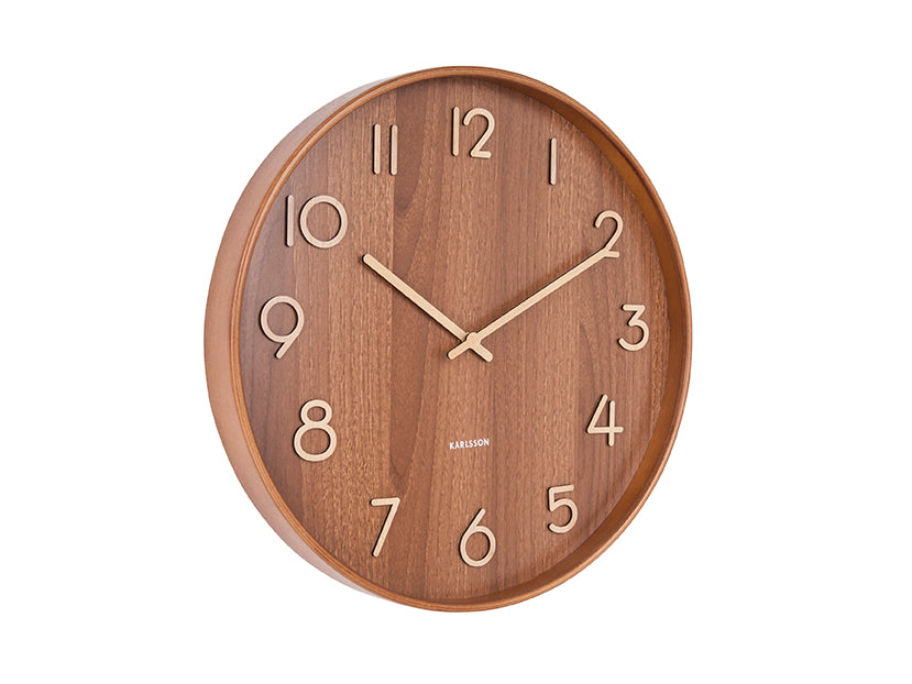 Karlsson Pure KA5809DW Wanduhr Dunkelholz • Geräuschloses Sweep-Uhrwerk • Skandinavisches Design