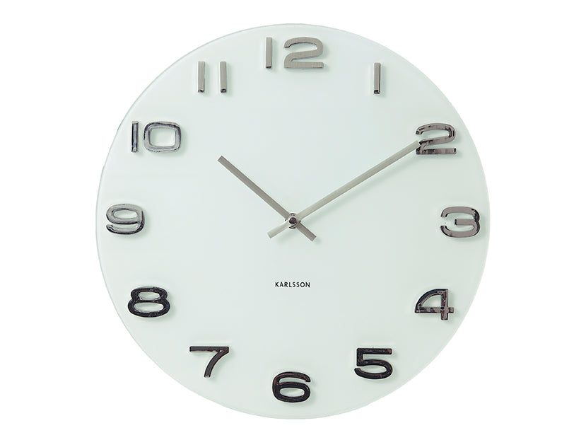 Karlsson Vintage Round KA4402 Wanduhr Weiß • Retro-Glasdesign • Arabische Ziffern