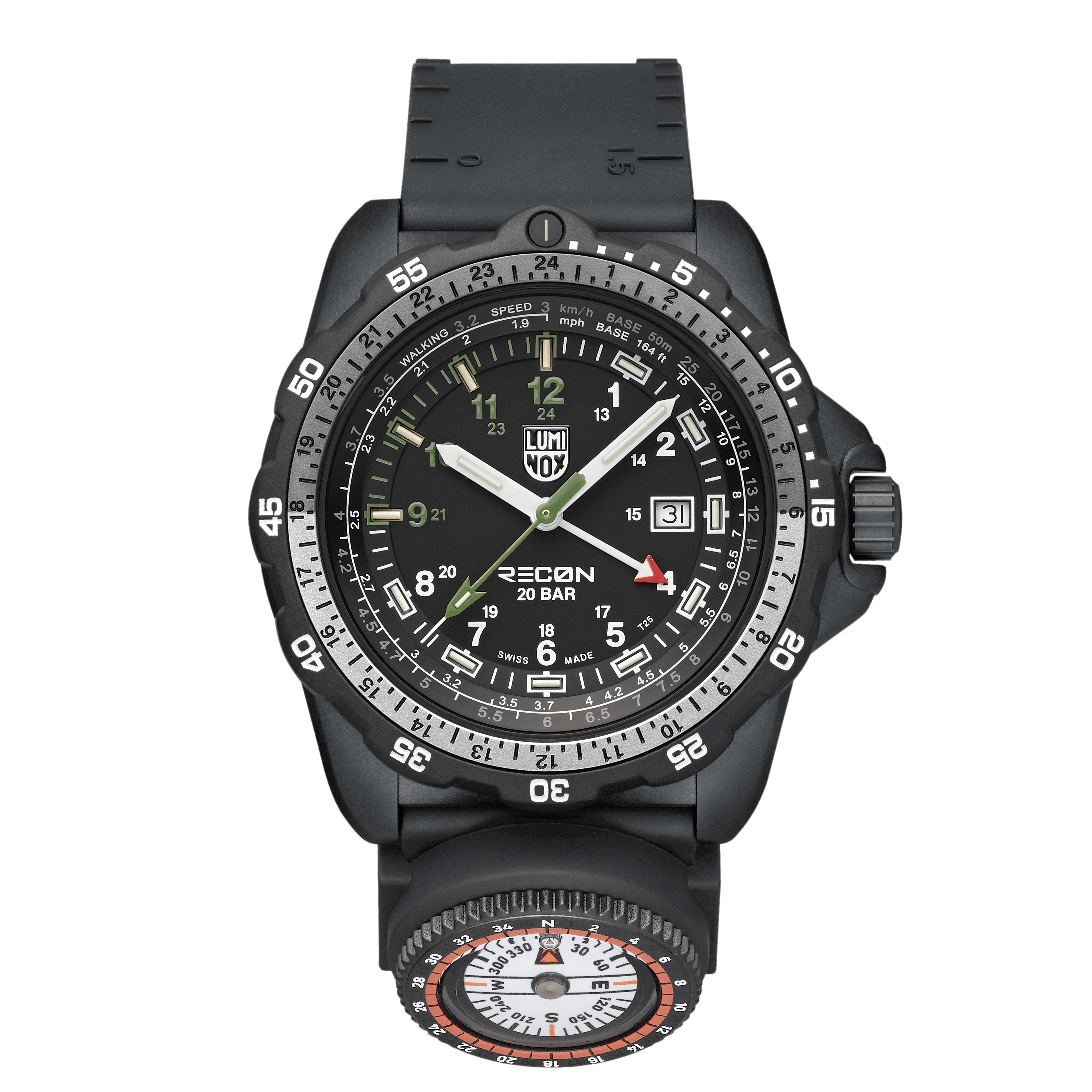 Luminox RECON-Herrenuhr mit schwarzem Gehäuse, schwarzem Zifferblatt und schwarzem Armband