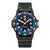 Herren-Armbanduhr mit schwarzem Gehäuse, blauem Ziffernring und Datumsanzeige am 3-Uhr-Feld
