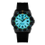 Herrenuhr mit grün leuchtenden Zeigern und Ziffern, schwarzem Gehäuse und Armband, Datum 31