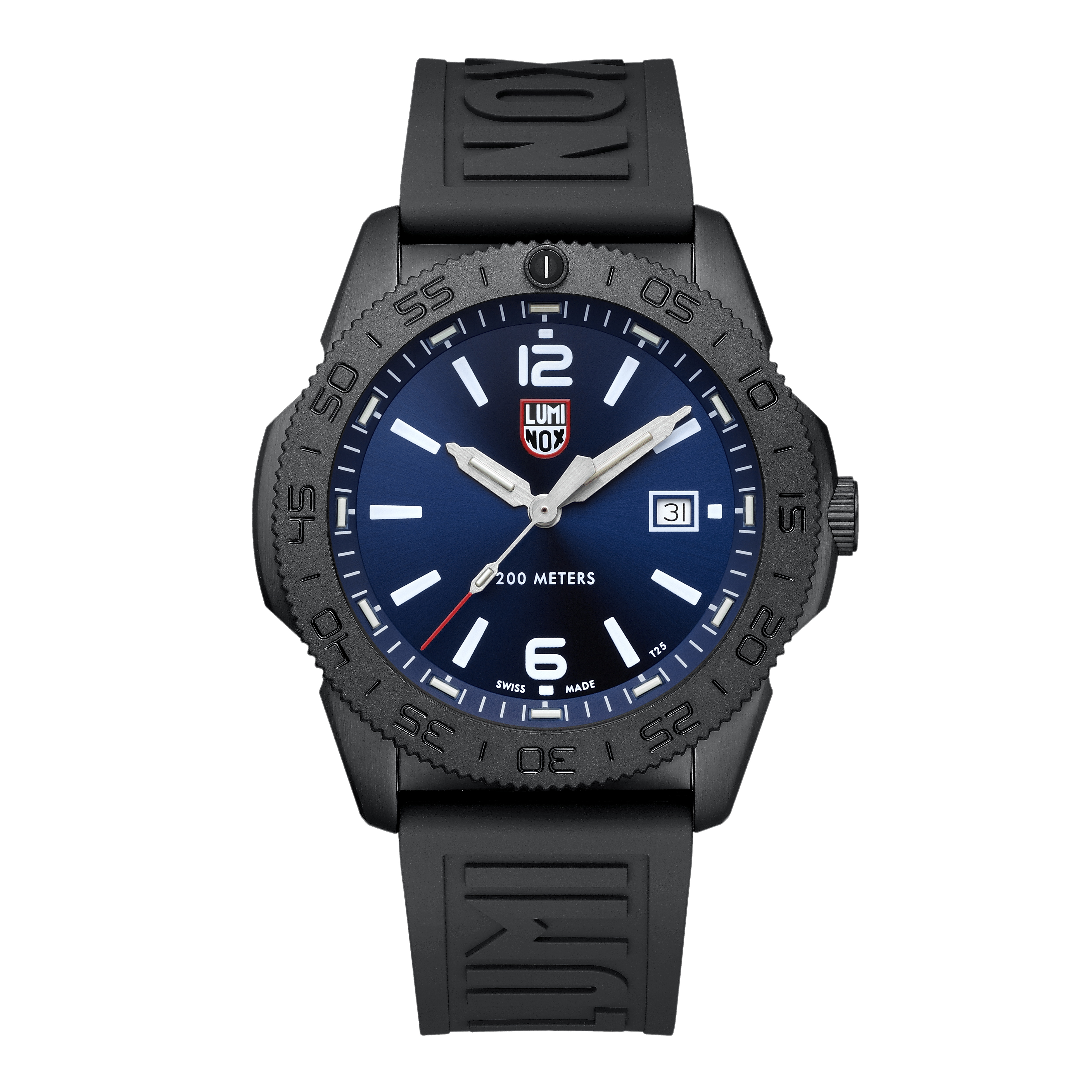 Schwarze Herrenuhr mit blauem Zifferblatt, Luminox Logo, schwarzem Silikonband