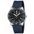 Taucheruhr mit blauem Silikonarmband, schwarzem Zifferblatt und Lünette mit Markierungen