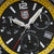 Herrenarmbanduhr-Zifferblatt: schwarze Skala mit Leuchtzeigern und Logo