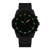 Herrenarmbanduhr mit schwarzem Gehäuse und Armband, leuchtende grüne Indexe