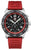 Herrenuhr mit schwarzem Zifferblatt, rotem Silikonarmband und Edelstahlgehäuse