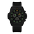 Chronographen-Herrenuhr mit schwarzem Gehäuse und Armband, grün leuchtende Indizes