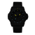 Herrenuhr mit schwarzem Gehäuse und schwarzem Armband; Leuchtmarkierungen am Zifferblatt.