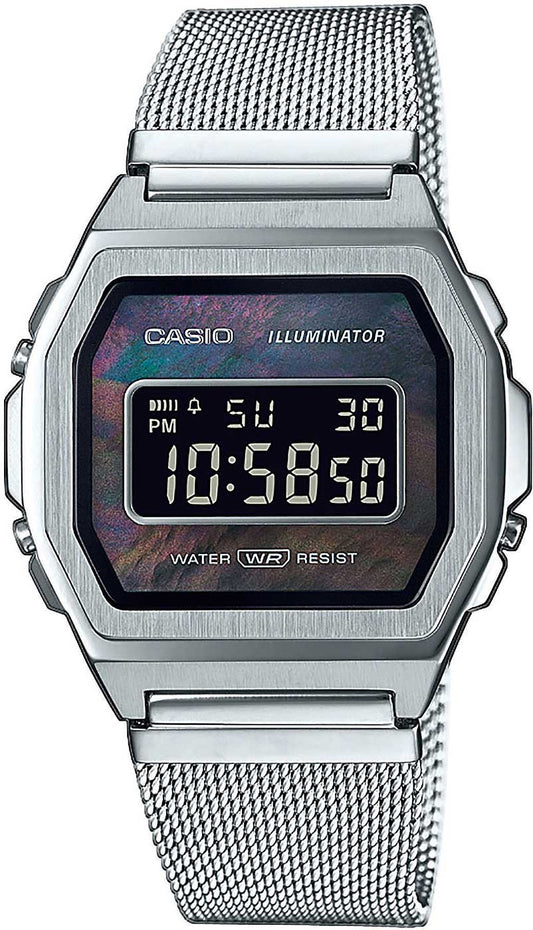 Casio Vintage A1000M-1B Uhr • Quarz Uhrwerk • Edelstahl Mesh-Armband