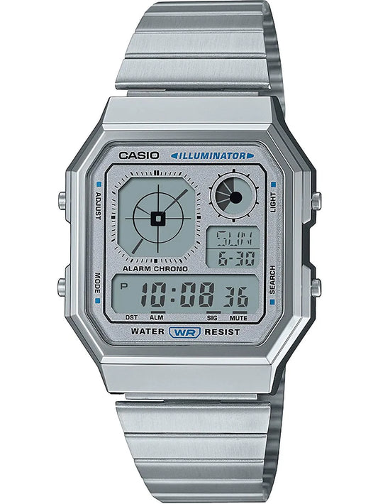 Herrenuhr Digital Edelstahl Silber Retro Look - Casio Modell: A130WE-7AEF