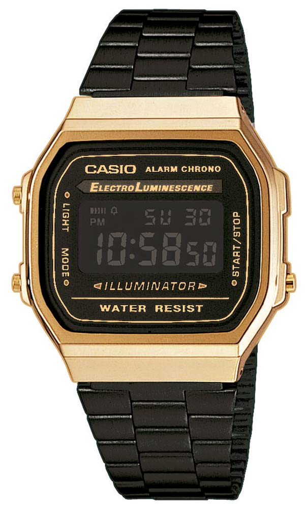 Casio Vintage A168WEGB-1BEF Uhr • Retro Schwarz-Gold • Alarm