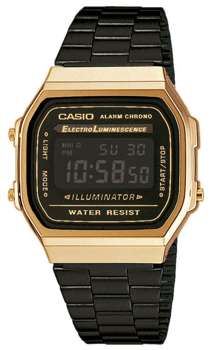 Casio Vintage A168WEGB-1BEF Uhr • Retro Schwarz-Gold • Alarm