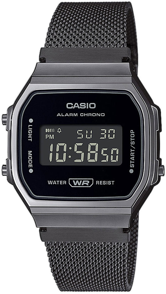 Casio Vintage A168WEMB-1BEF Uhr • Black Mesh • Negativ-Display