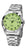 Silberne Herrenuhr mit rundem Lime-Grün-Zifferblatt und Metallarmband, Datumsanzeige bei 3