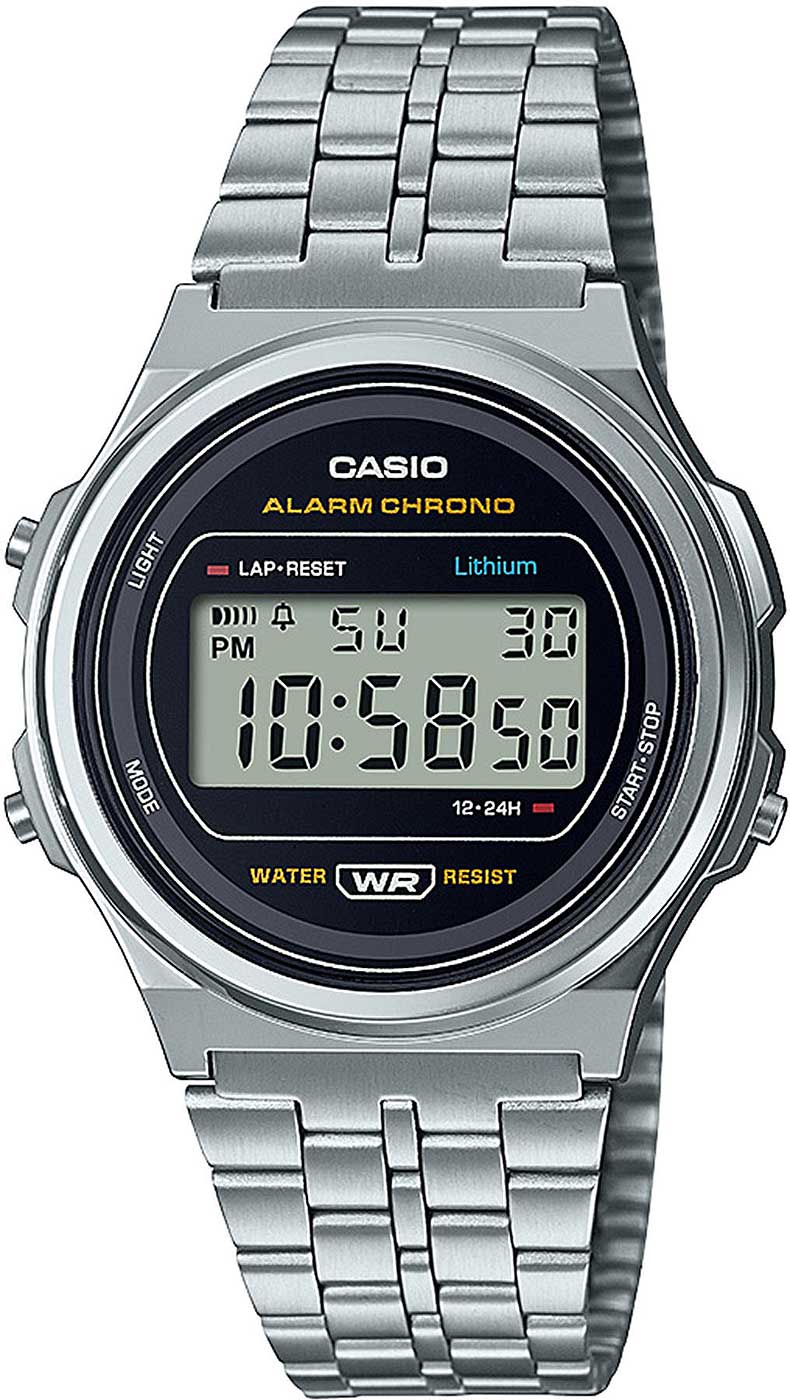 Casio Vintage A171WE-1AEF Uhr • Rundes Retro-Design • Edelstahlarmband
