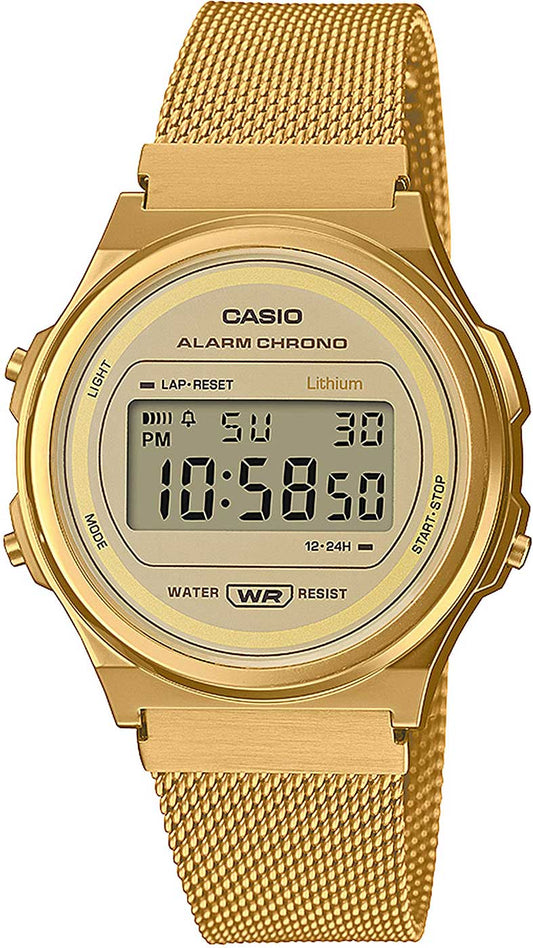 Casio Vintage A171WEMG-9AEF Uhr • Goldenes Mesh-Band • Retro-Design