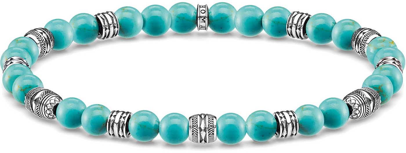 Bead-Armband aus 925 Sterlingsilber mit türkisfarbenen Perlen und verzierten Silber-Elementen