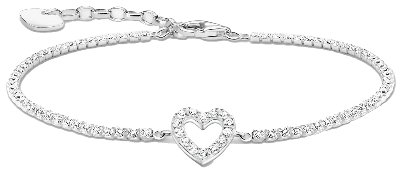 Silbernes Tennisarmband mit Herz-Anhänger und weißen Steinen