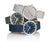 Armbanduhren-Set mit drei Varianten: grau, schwarz und blau, jeweils mit rotem Sekundenzeiger.