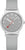 Unisex-Armbanduhr mit grauem Textilband, silbernem Gehäuse und grauem Zifferblatt.