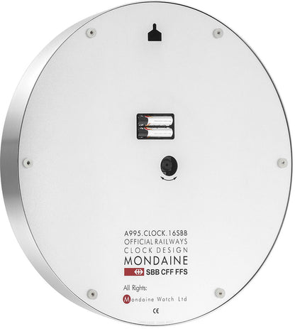 Mondaine Wanduhr 40 cm Ø Aluminium • Ikonisches Design • Geräuschloses Uhrwerk