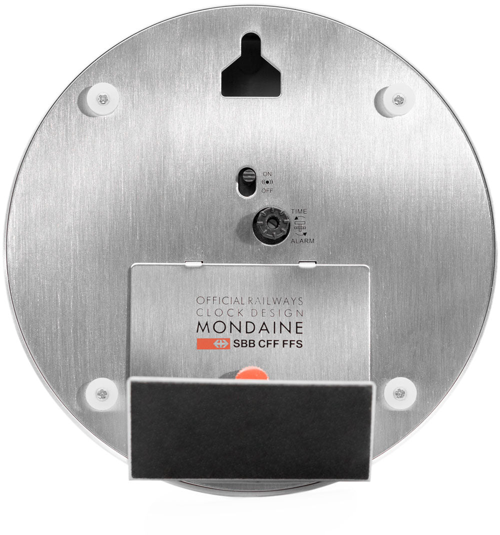 Mondaine Classic Table Alarm Clock 12.5 cm Aluminum • Original Swiss Design • With Sweeping Second Hand