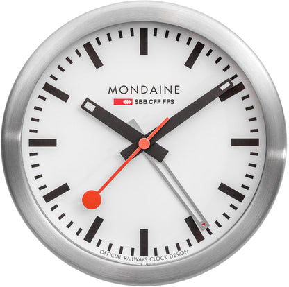 Mondaine Classic Table Alarm Clock 12.5 cm Aluminum • Original Swiss Design • With Sweeping Second Hand