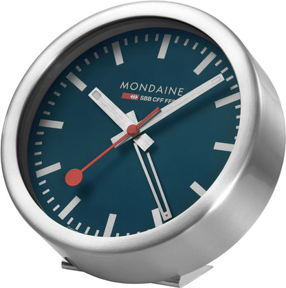 Mondaine Swiss Railways Alarm Clock 12.5 cm Aluminum • Table & Wall Clock • Sweeping Seconds Hand