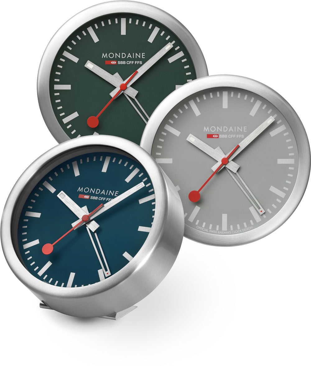 Mondaine Swiss Railways Alarm Clock 12.5 cm Aluminum • Table & Wall Clock • Sweeping Seconds Hand