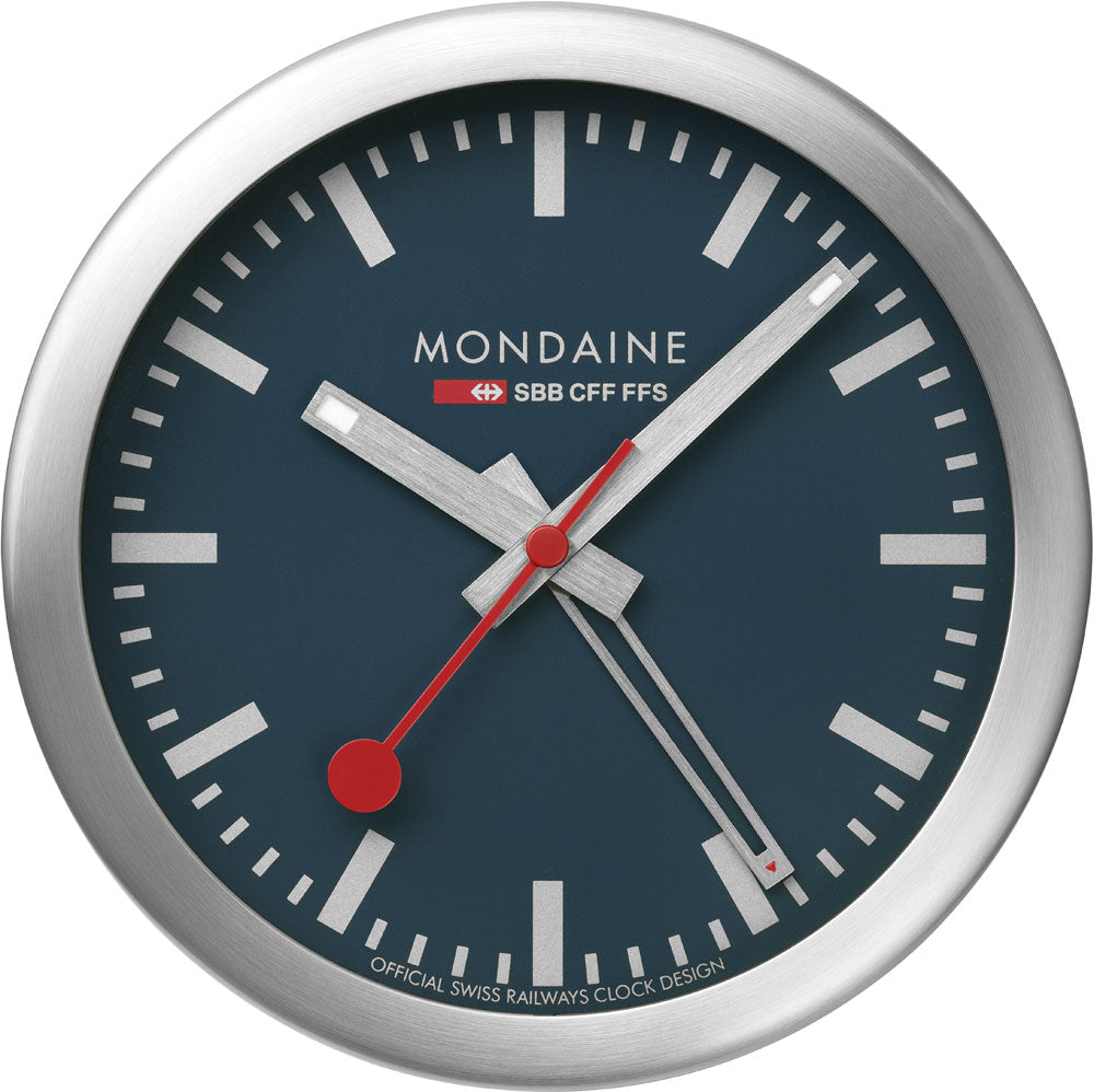 Mondaine Swiss Railways Alarm Clock 12.5 cm Aluminum • Table & Wall Clock • Sweeping Seconds Hand